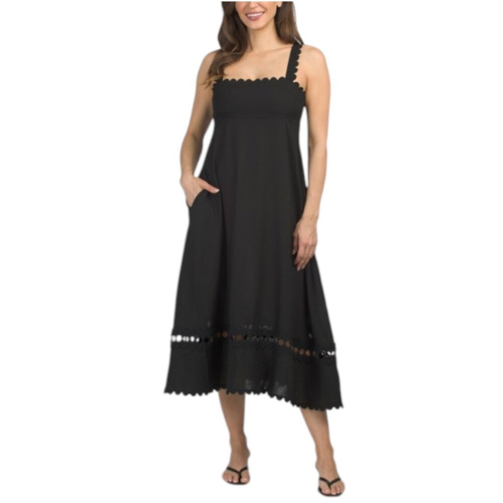 WHITE CLOSET Linen Blend Trim Maxi Dress